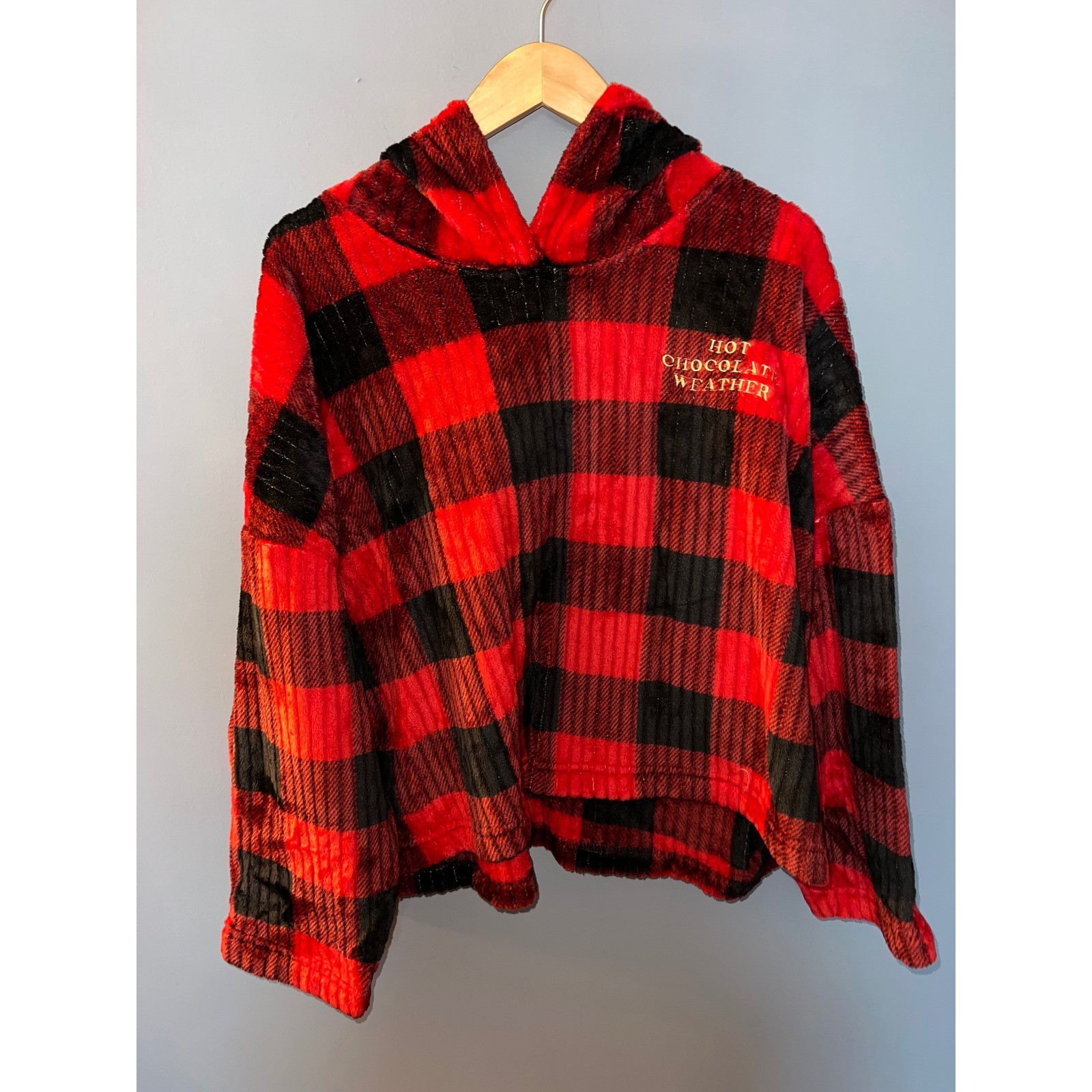 Joyspun Red Black Buffalo Plaid Fuzzy Fleece Hoodie Hot Chocolate Weather 2X