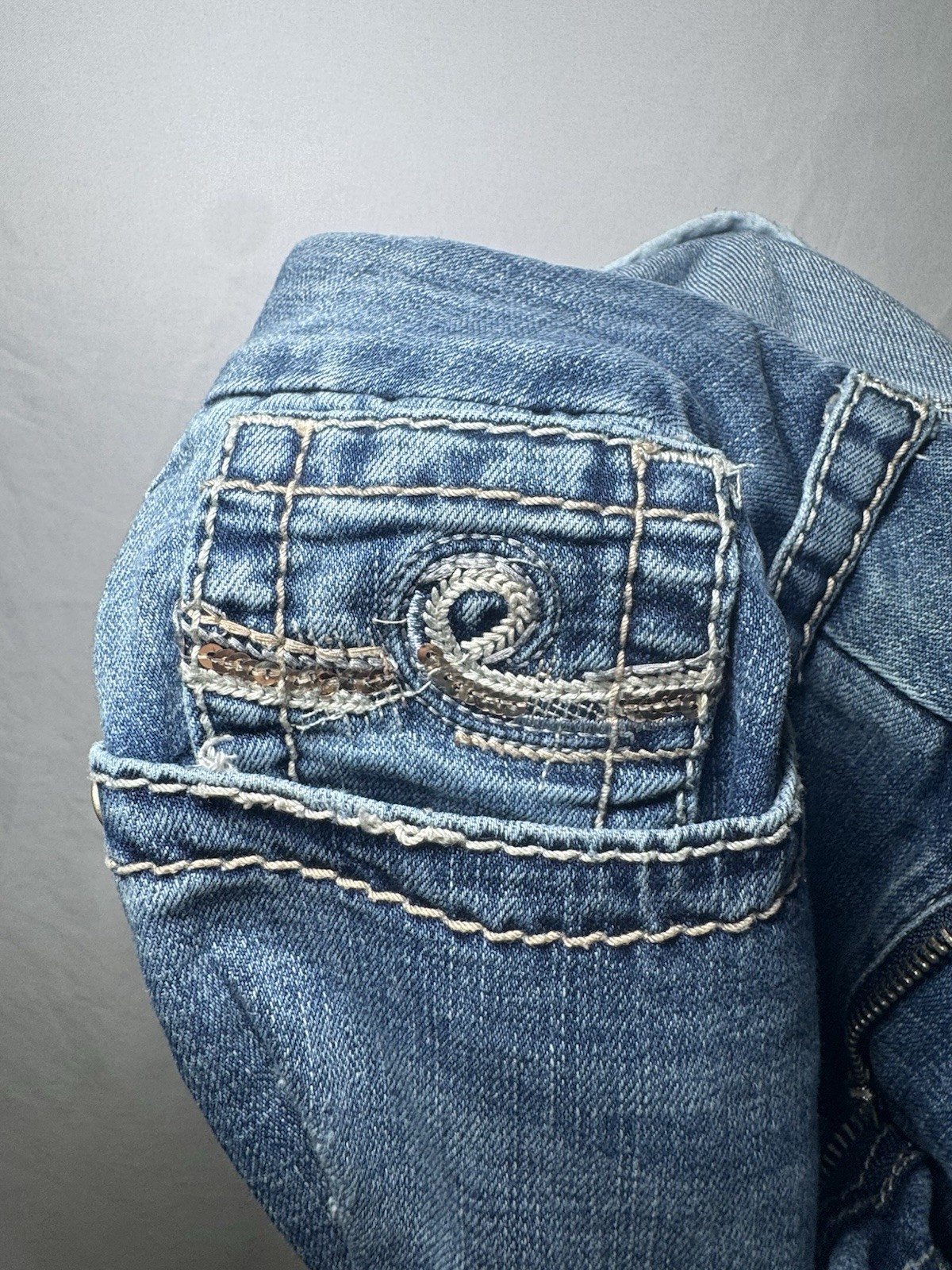 Seven7 Embellished Bootcut Jeans Sequin Swirl Pockets Medium Wash Womens 10 Y2K