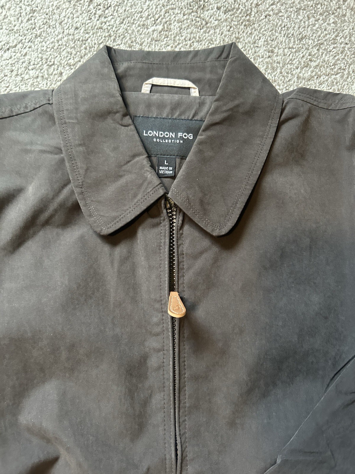 London Fog Men’s Brown Full Zip Jacket Point Collar Regular Fit Size L