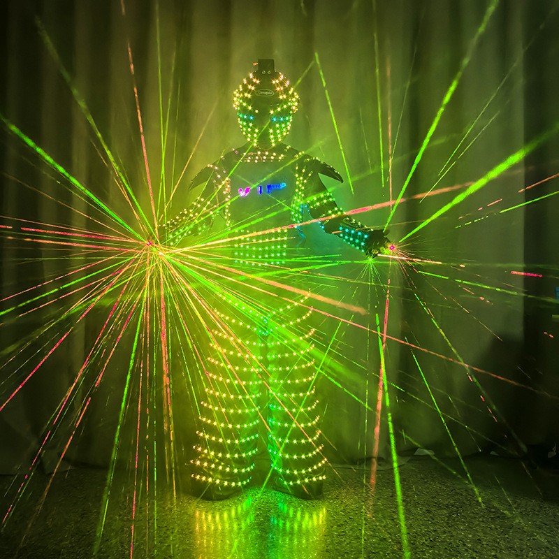 LED Luminous Robot Illuminated Armor Suit Costume Helmet Gloves DJ Bar KTV Prop