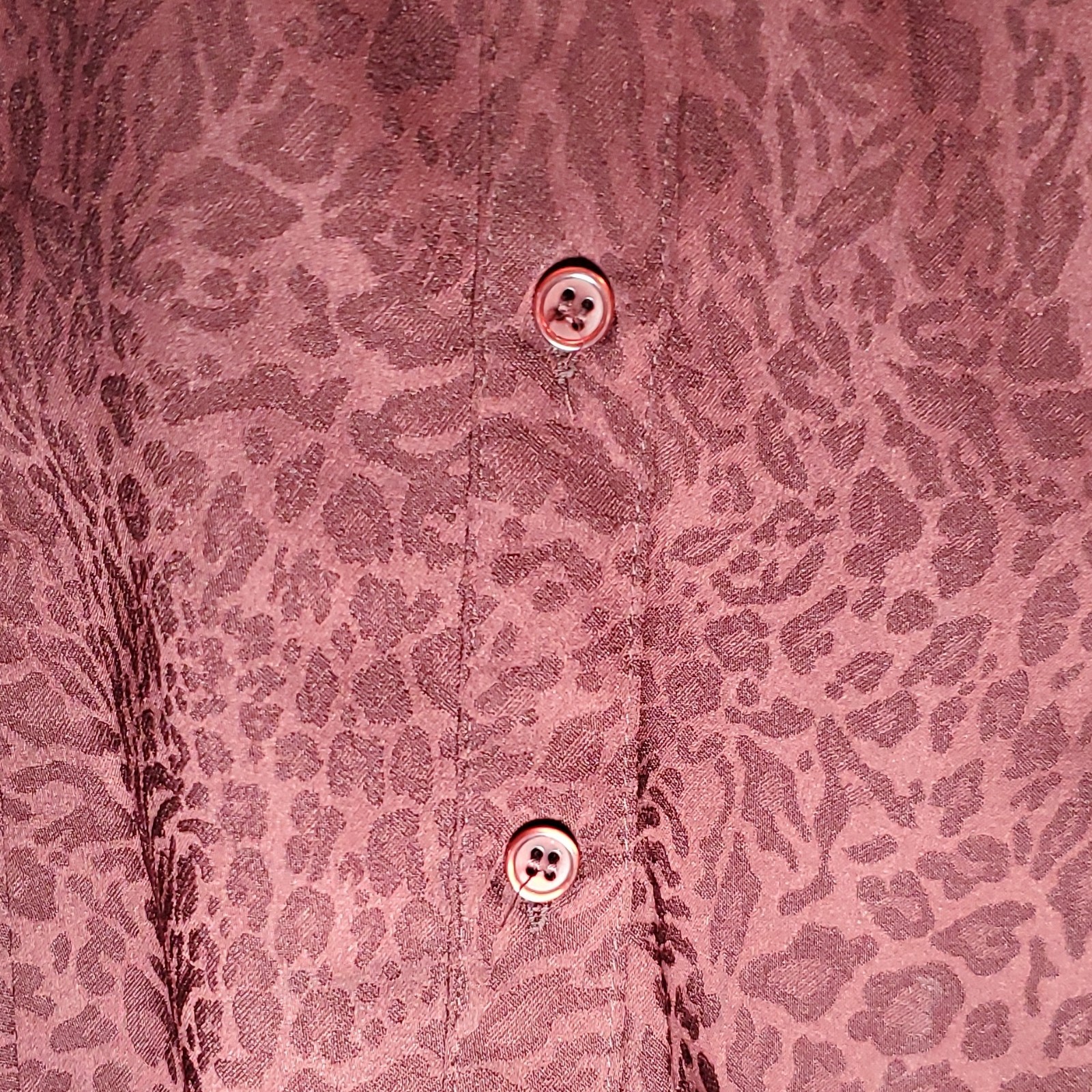 East 5th Women’s Burgundy Leopard Animal Print V-Neck Button Front Blouse 1X