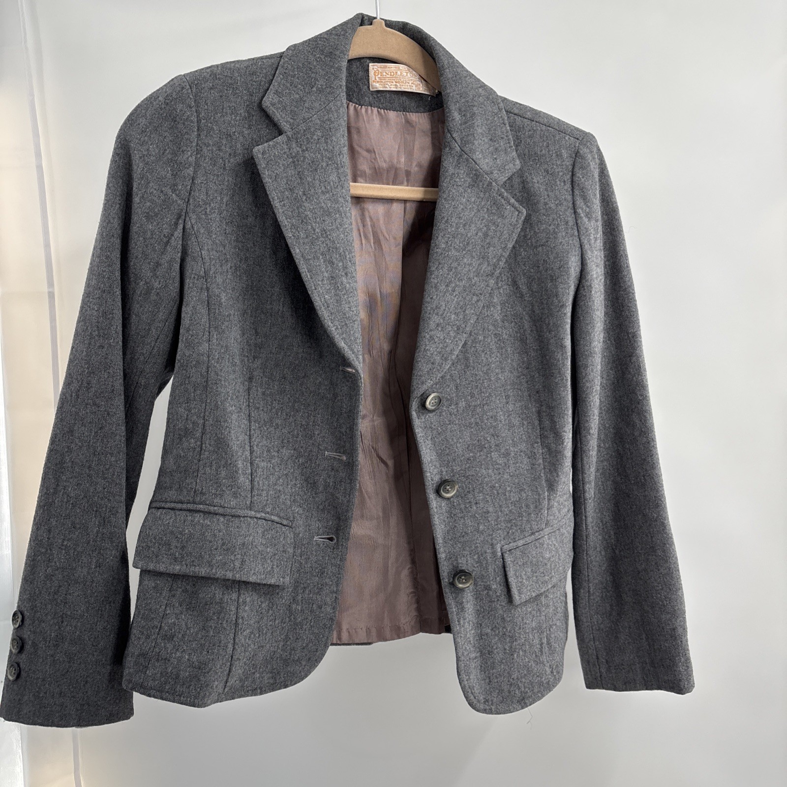 Vtg Pendleton Blazer Jacket Womens S Wool Gray Made USA Career Office Minimalist