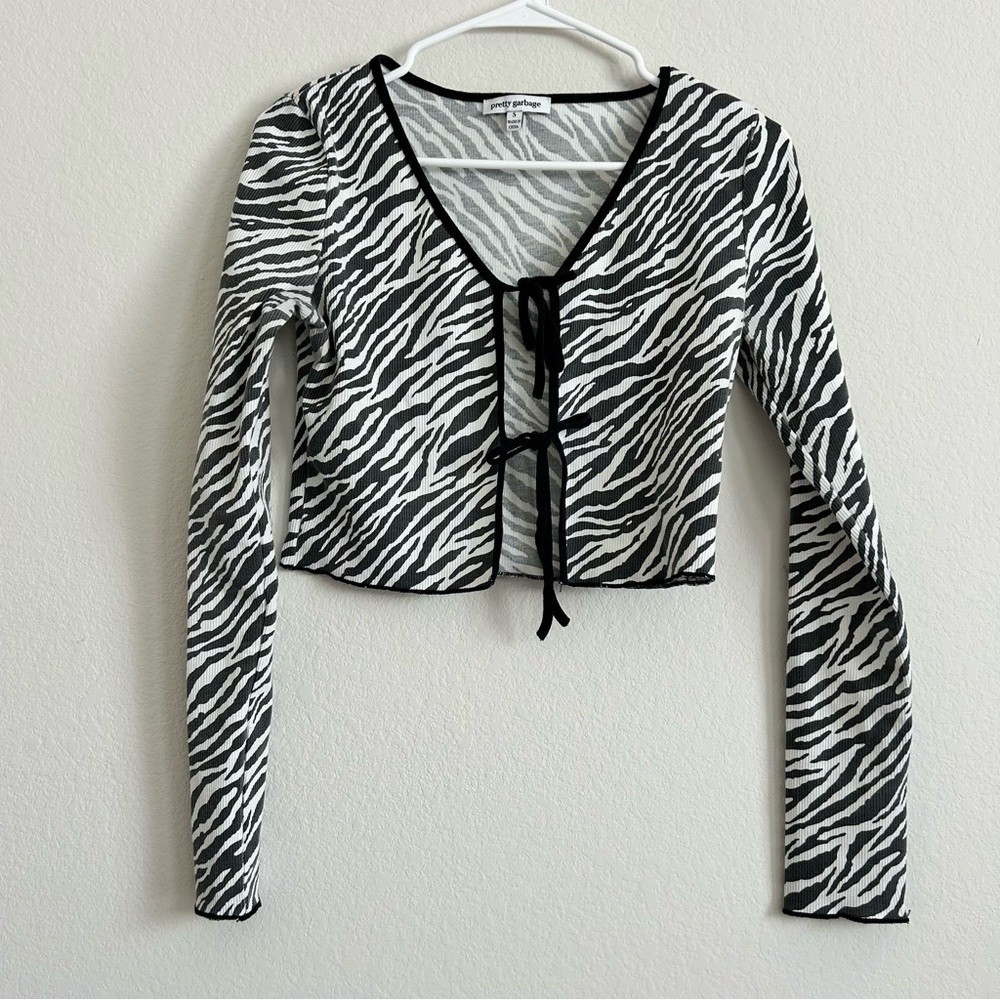 Revolve- pretty garbage Zebra Print Ribbed Knit Tie Top | size S