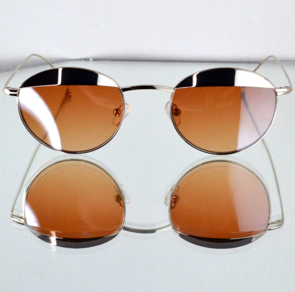 $260 Eyepetizer “Vendome C-2” Round Sunglasses Gold/Amber Metal Accents Italy