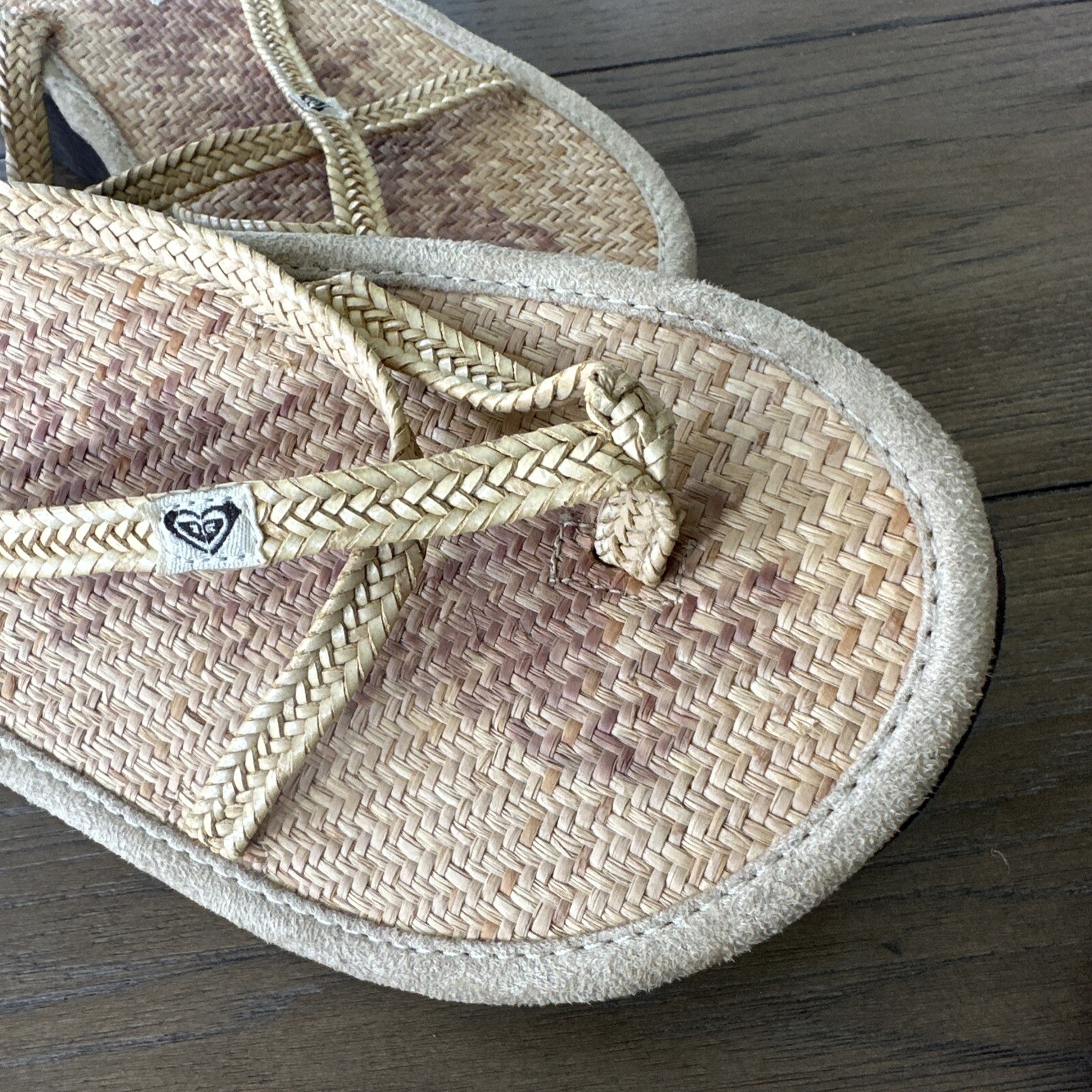 Vtg 90’s Y2K Roxy Quicksilver Sandals Straw Rattan T-Strap Brown Platform 9 9.5
