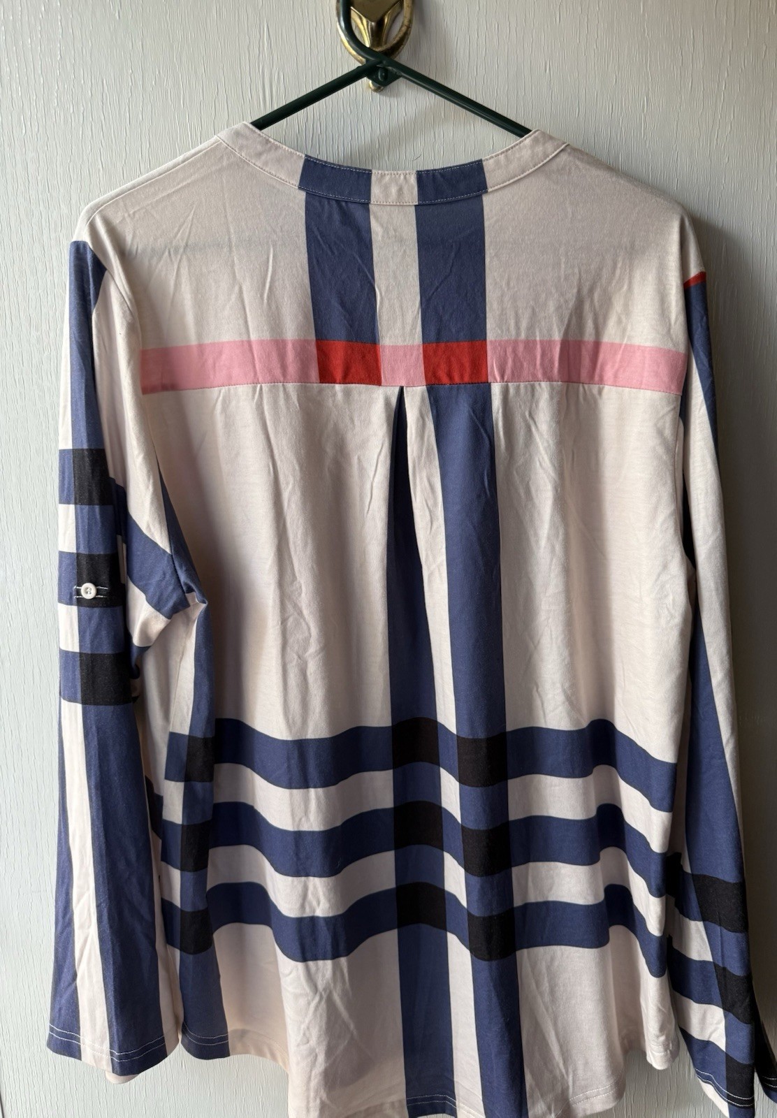 Moyabo Tunic Blouse Top White Pink Blue Stripe Tunic Shirt 3/4 Sleeve Size XL