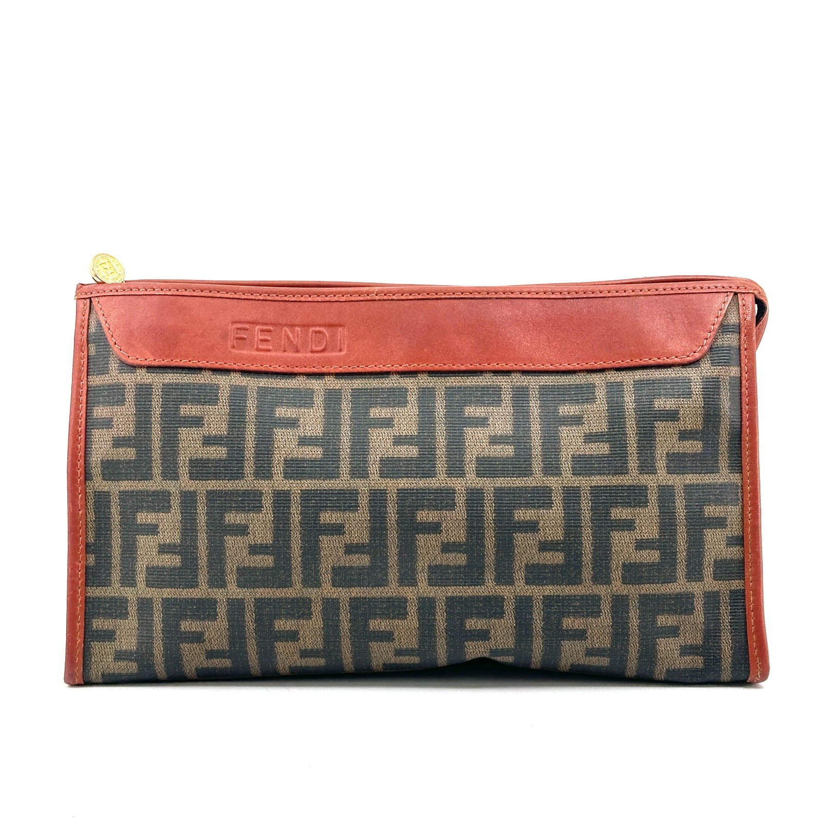 FENDI Zucca Clutch Bag Brown