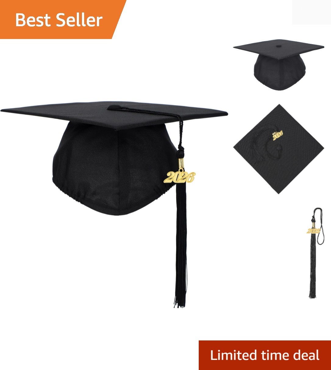 Matte Polyester Graduation Cap and Tassel with Charm – One Size Fits Most