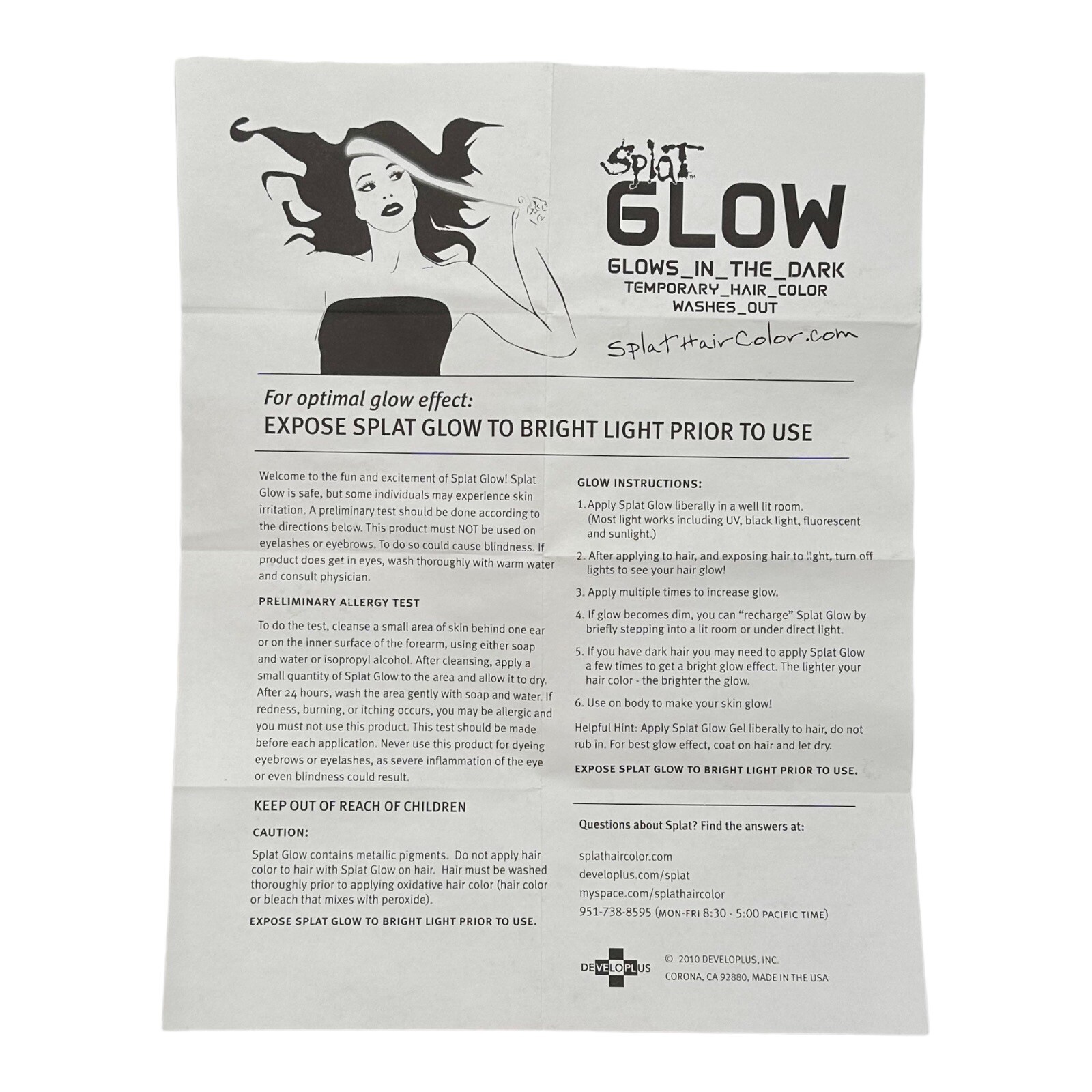 Splat Glow In The Dark Galactic Green Use On Hair & Body Temporary Wash Out