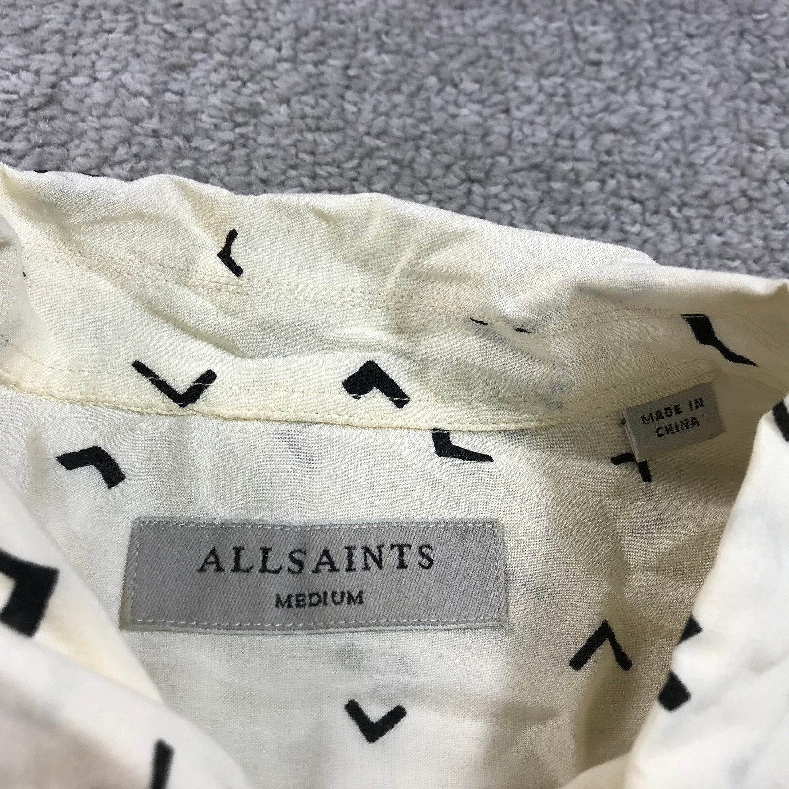Allsaints Shirt Mens Medium Button Up Check Yellow Vee LS Black Casual Adult
