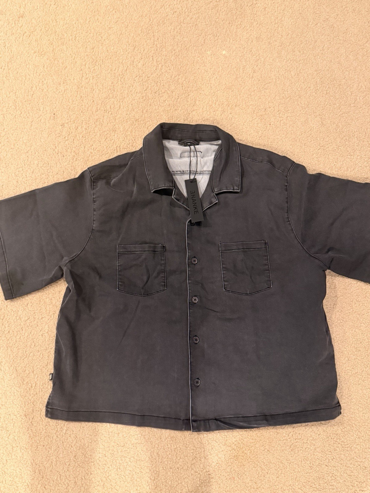 ANANKE Men’s Gray Short Sleeve Denim Jacket XXL Button Front