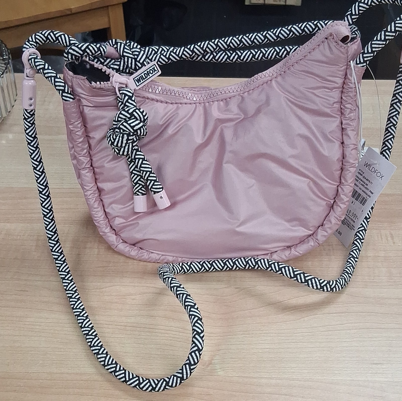 Wildfox Pink Crescent Crossbody Bag Detachable Strap Zip Lined Inner Pockets