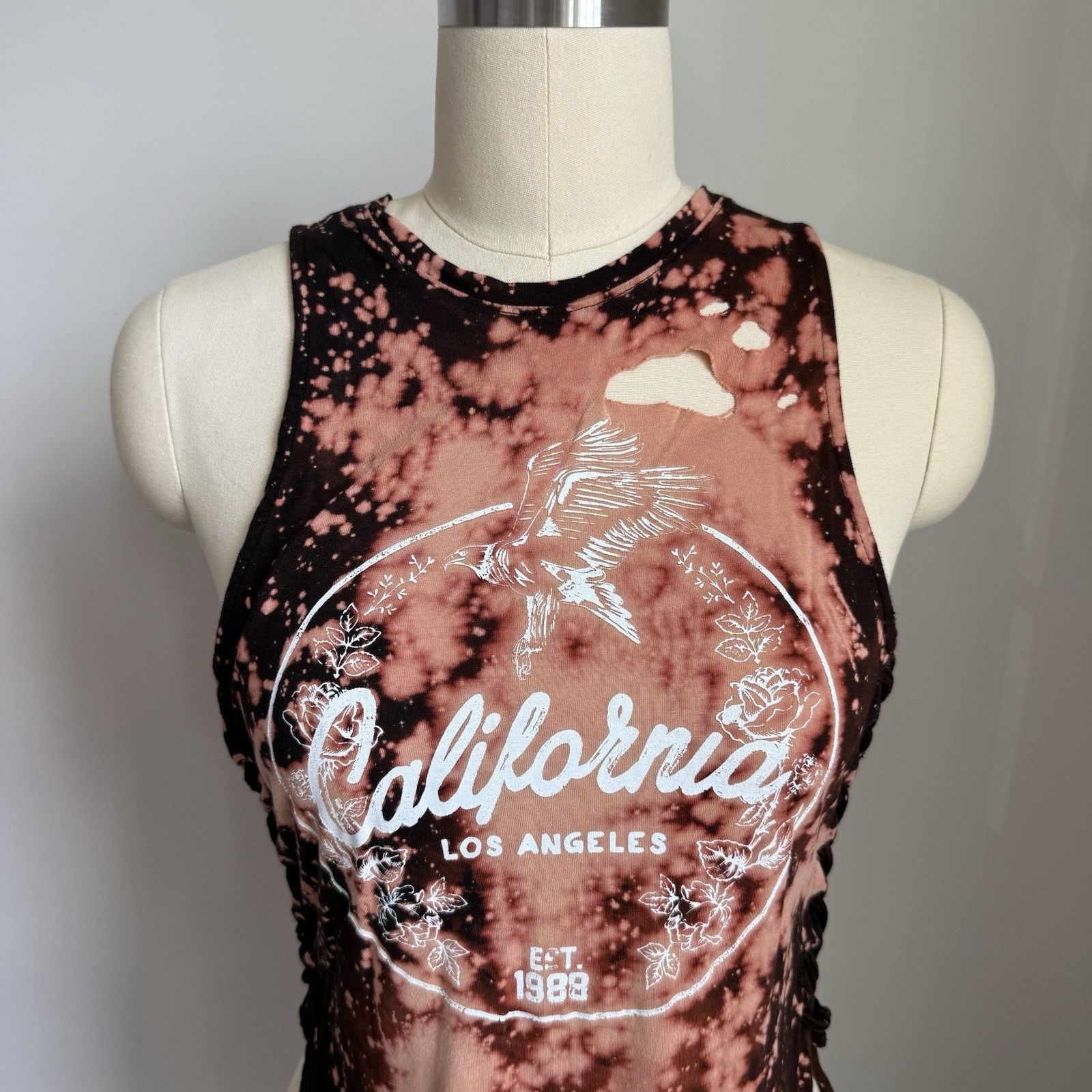 Forever 21 Tie Dye California Tank Lace Up Y2K Grunge Boho Festival Stretchy Sm