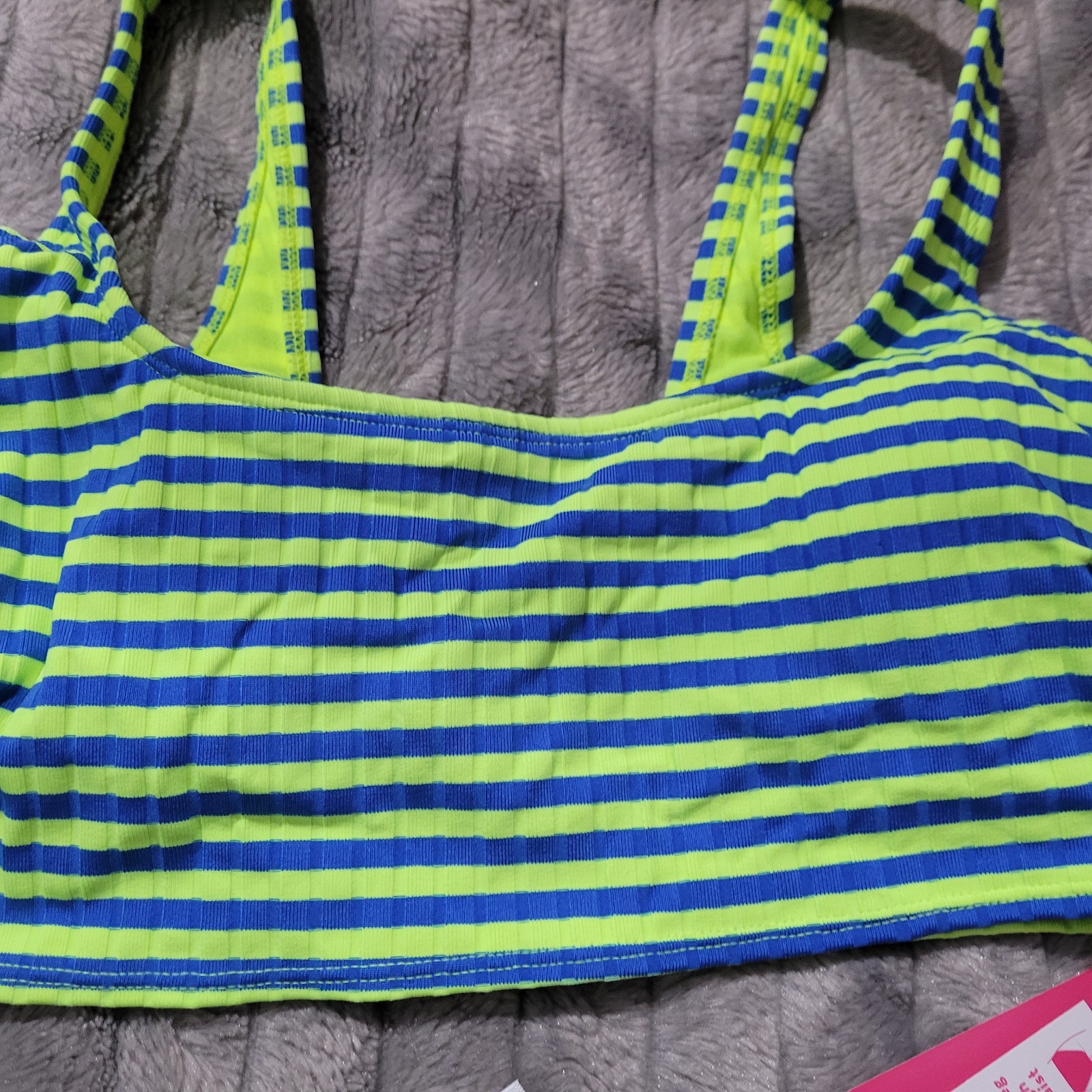Xhilaration Womens L 8-10 Neon Green Blue Bikini Set Top Bottoms Swimsuit NWT