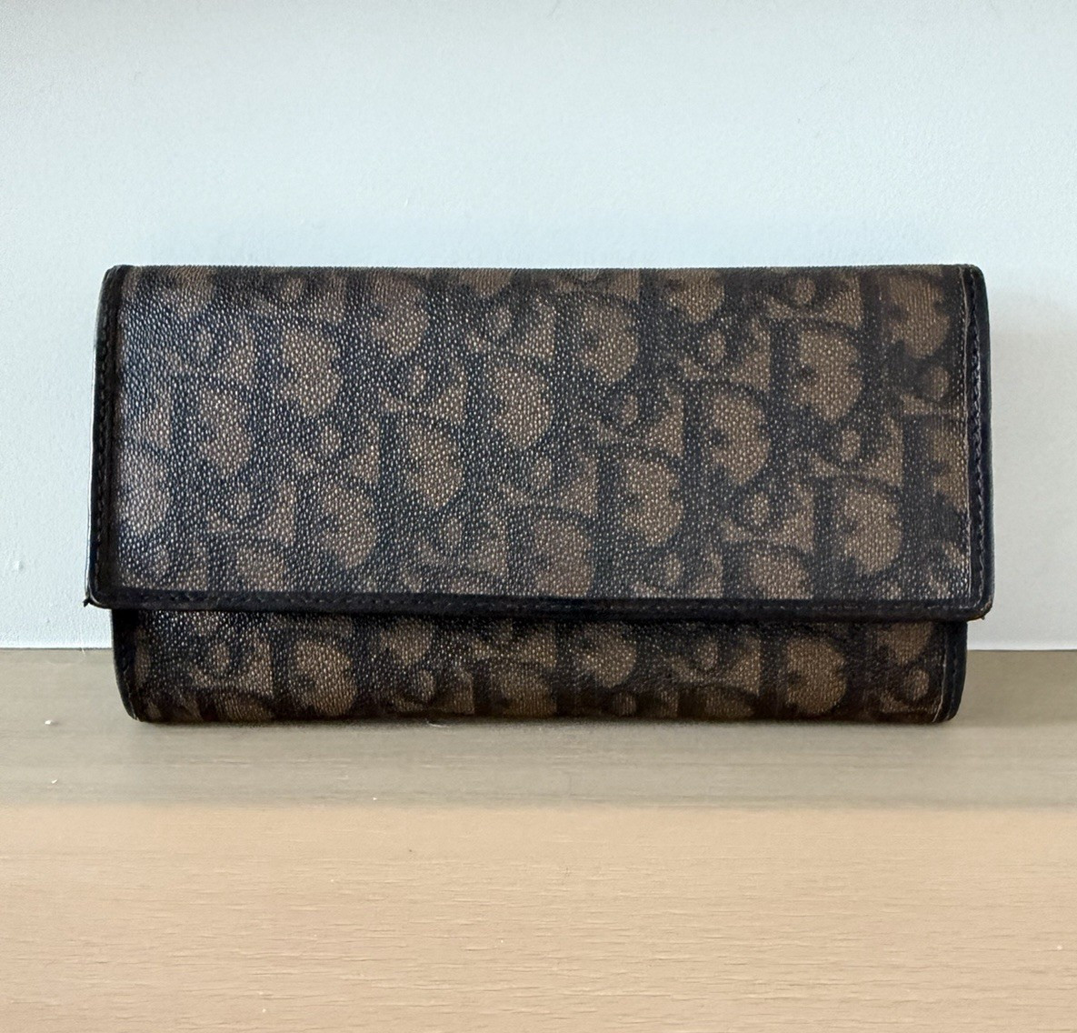 Dior Brown/Black Logo Women’s Long Flap Wallet w/ Zip Coin Pocket Folding
