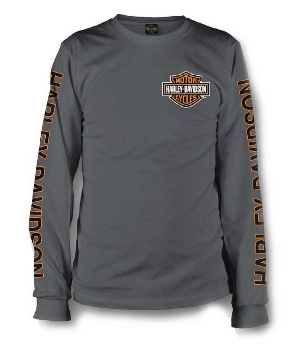 Harley-Davidson Men’s Long Sleeve Orange Bar & Shield Grey Shirt 30291963