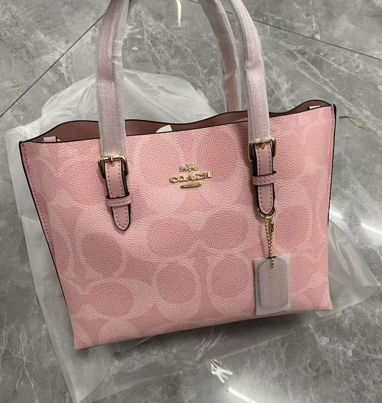 COACH CAL50 Molly Tote Bag 25 Signature Canvas Powder Pink Crossbody Outlet New