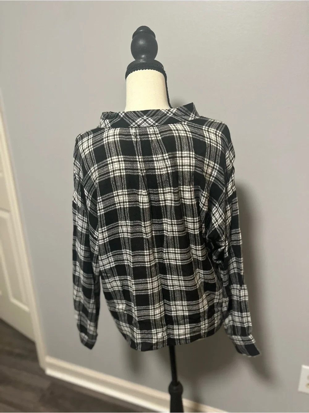 Madewell Highroad Popover Plaid Blouse Black White Size S