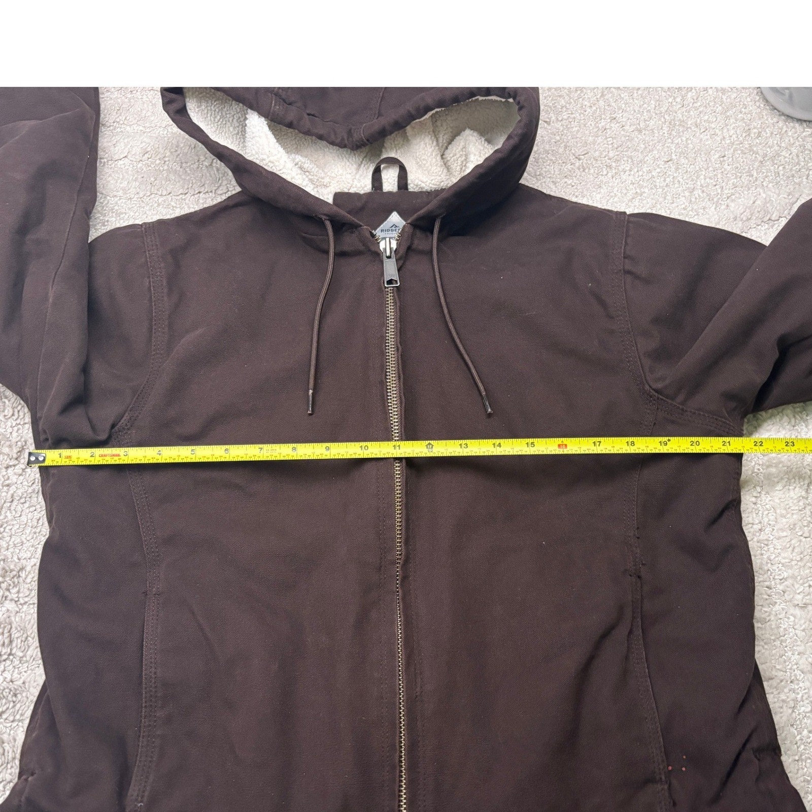 Ridgecut Hooded Work Jacket Womens M Brown Sherpa Lined Canvas Full Zip Coat