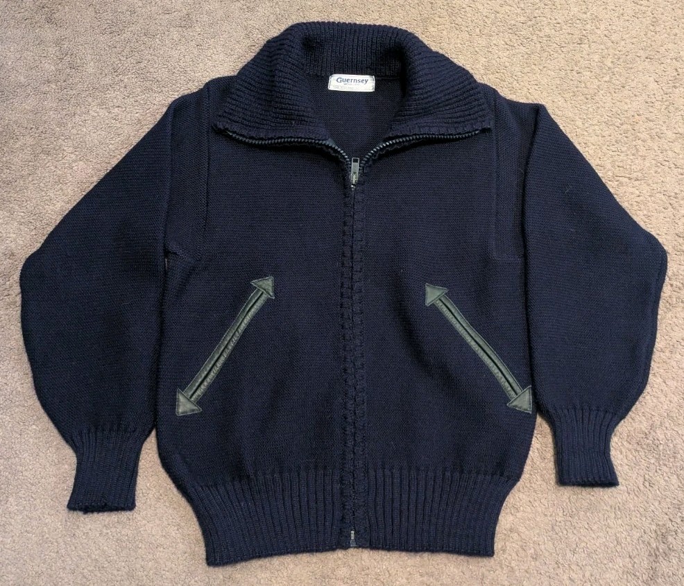 Vintage Guernsey Full Zip Navy Sweater British Fisherman Men’s Medium