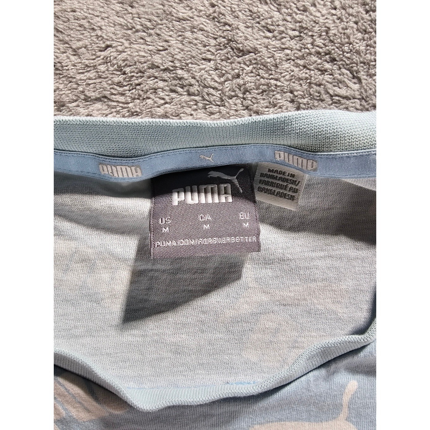 Puma Mens All Over Logo Print T-Shirt Light Blue White Short Sleeve Size M