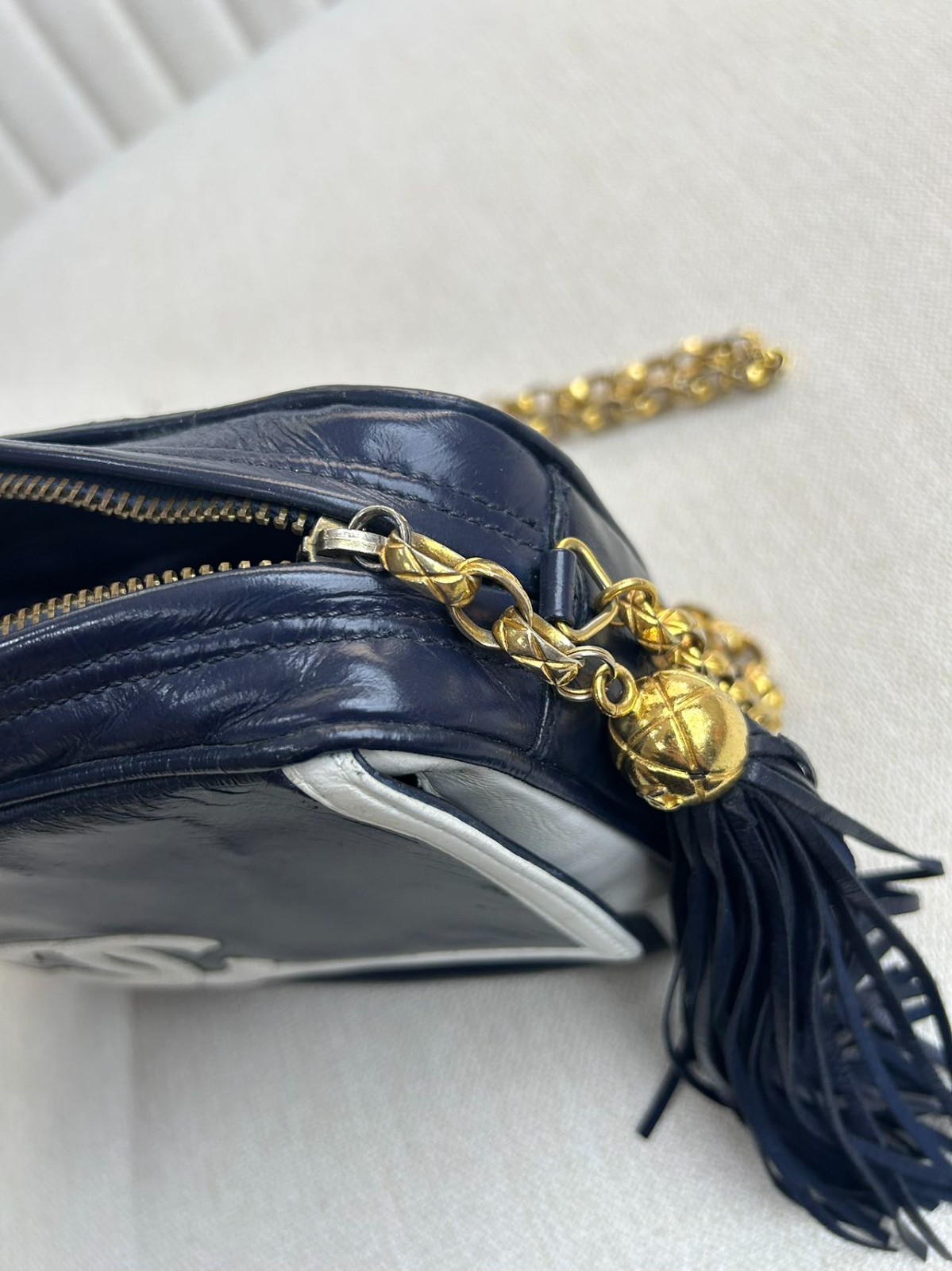 Chanel Camera Crossbody Bag Blue Leather Silver Flap Chain Pre-Owned France