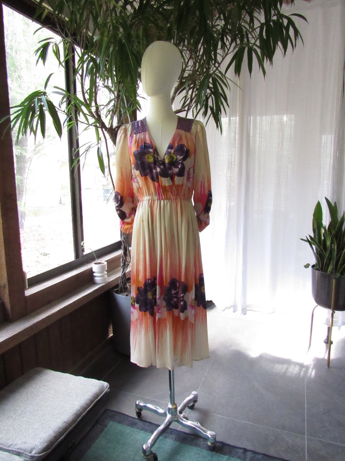 $240 Anthropology Plenty tracy reese Silk DRESS sequins Floral Party Holiday Vtg