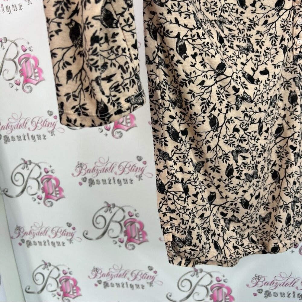 H&M button up long sleeve owls birds butterfly 🦋 Floral Print Women’s Top