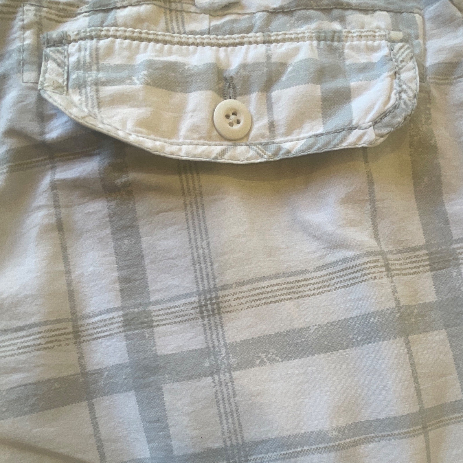 Wearfirst Men’s Plaid Cargo Shorts White/Gray Pockets Button Fly Flat Front. S30