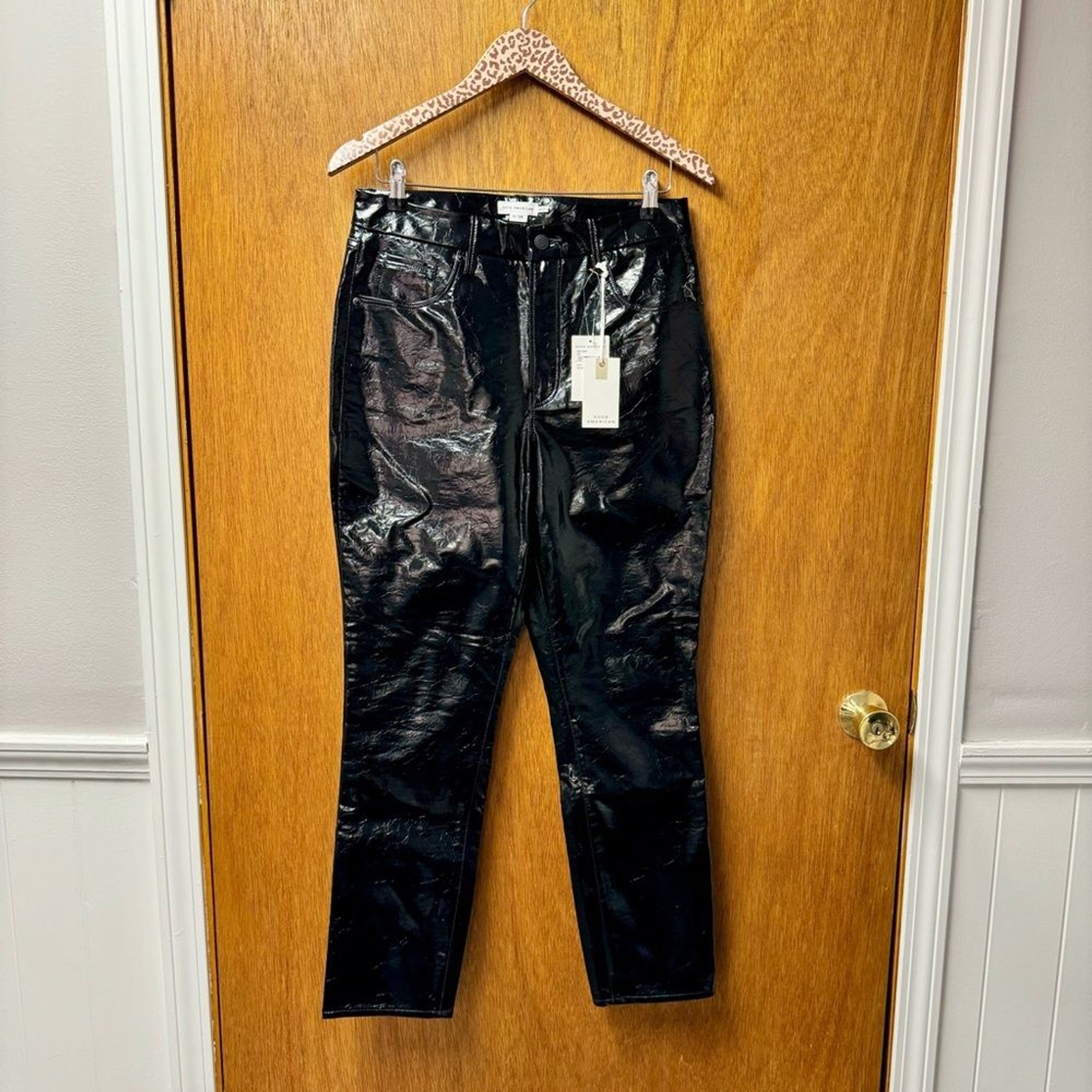 NEW Good American Good Classic Faux Leather Straight Leg Pants Black 8/29 NWT