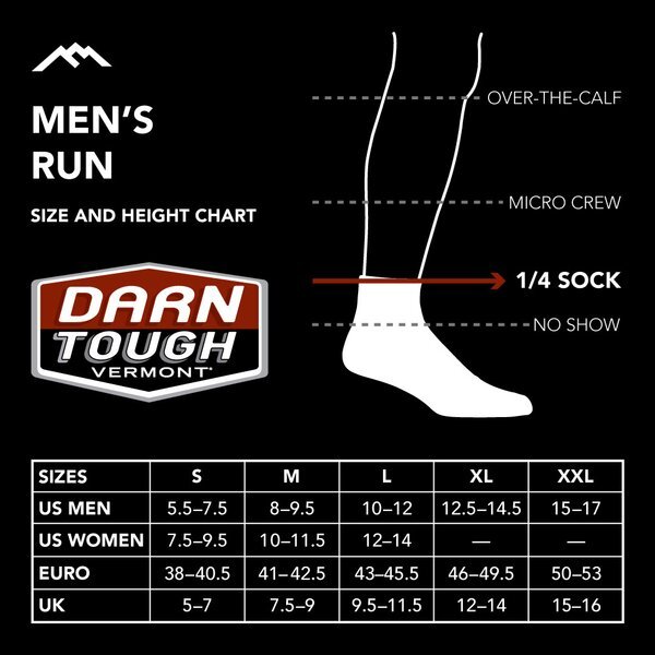 Darn Tough 1040 SkyRacer Gray Run Quarter 1/4 Sock Ultra-Light-Weight Cushion
