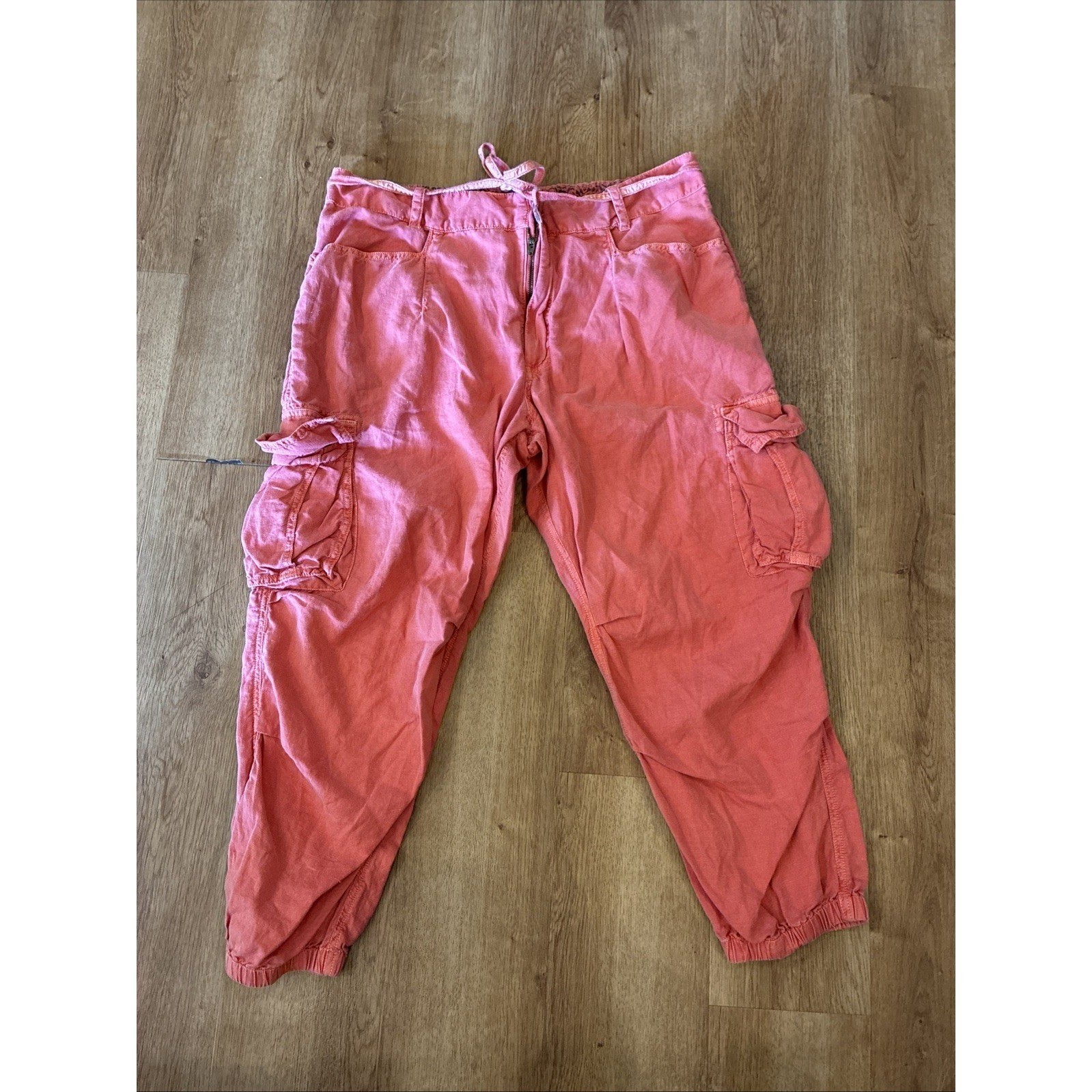 Sundance Linen Blend Lace Sides Red Cuffed Pants Women’s Size 14