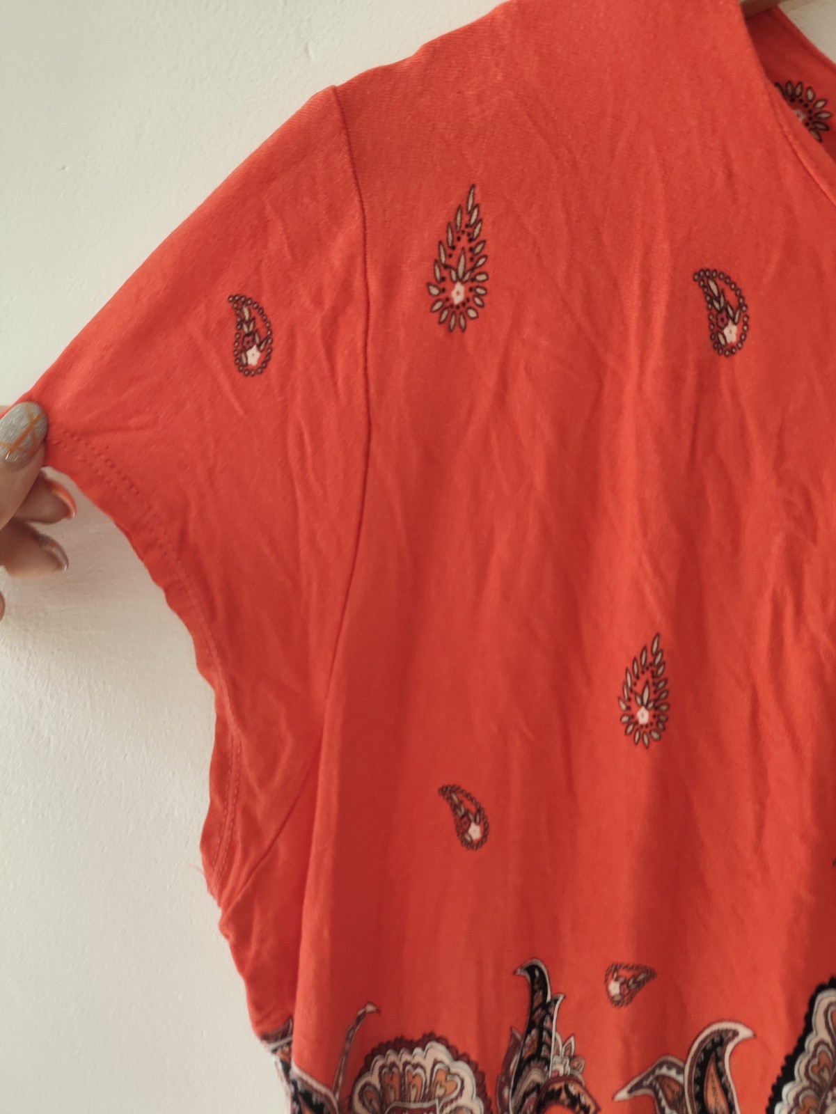 Wallis Womens Top Blouse Size 18 Red Black Paisley Summer Casual Short Sleeve