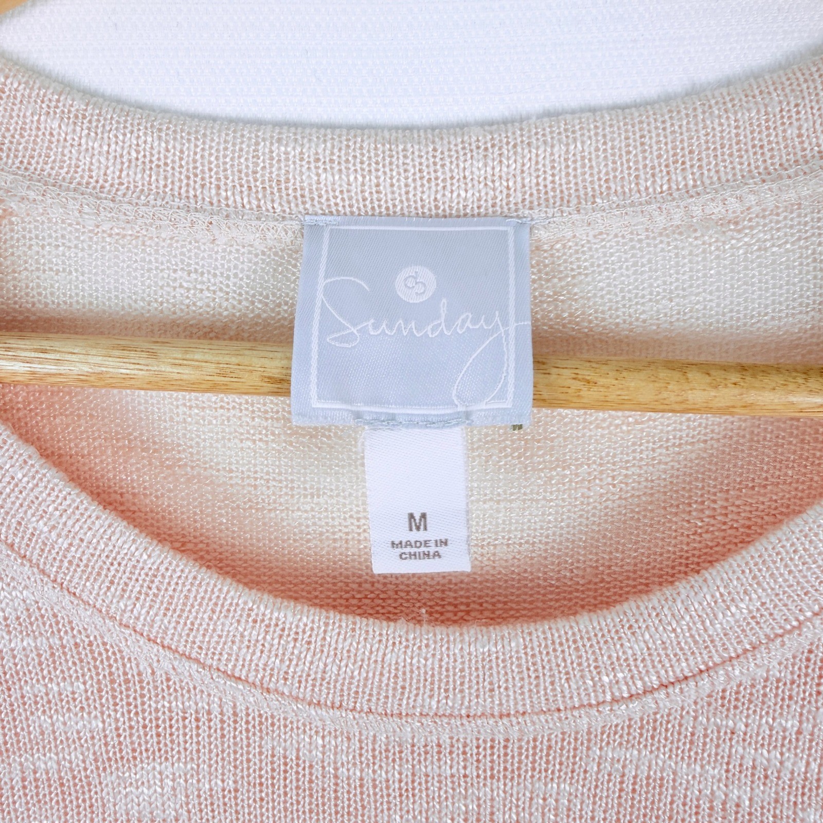 Womens Peach Pink Open Knit Crochet Sleeve Sweater Top Size M Long Sleeve Boho
