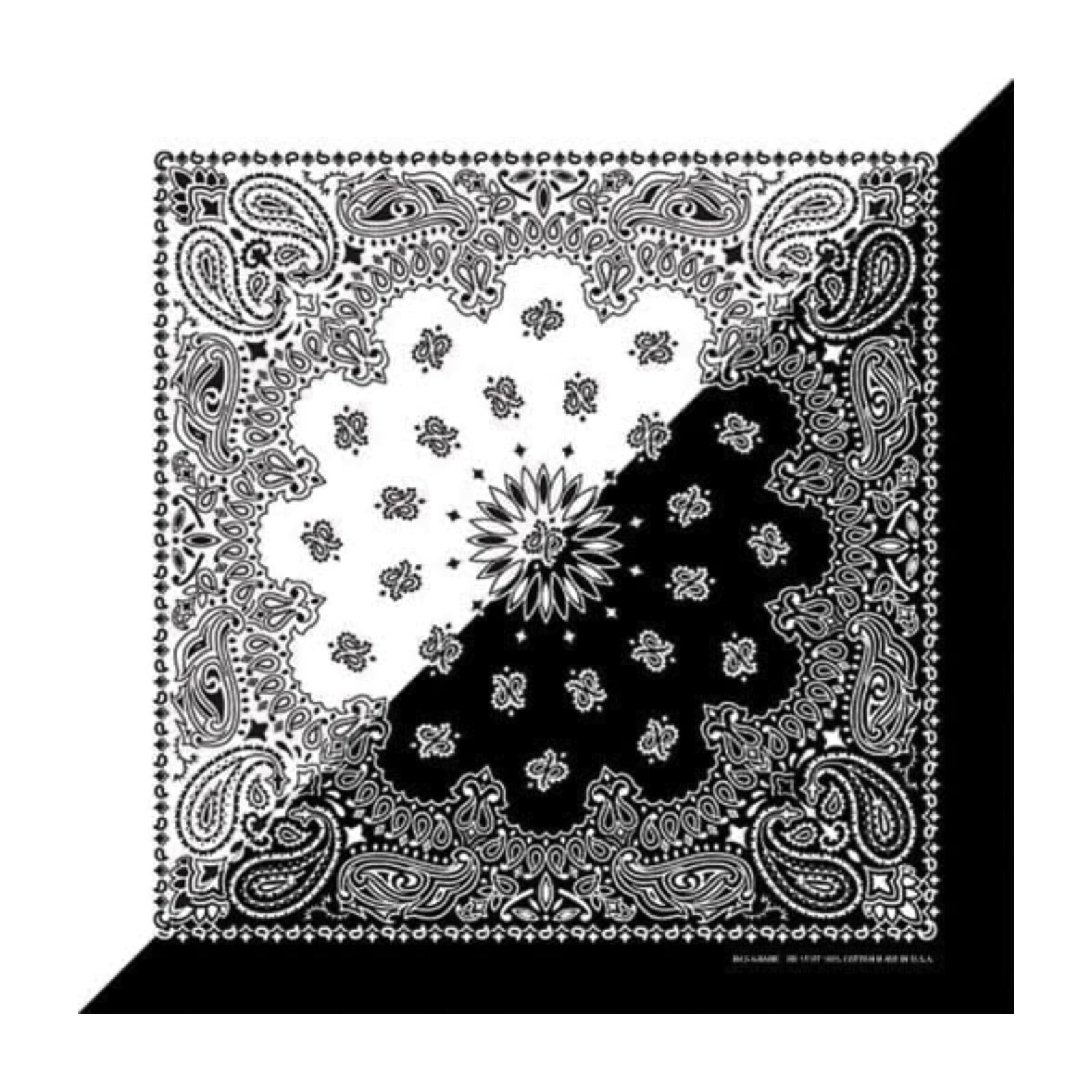White/Black Split Paisley 22×22 Bandanna