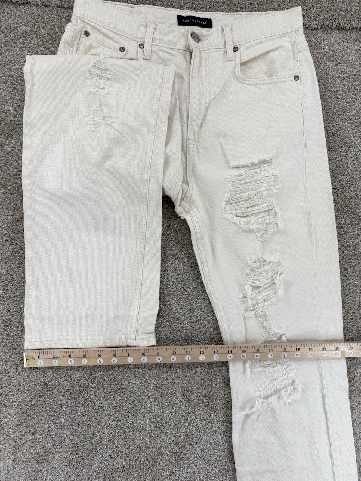 Aeropostale 90s Baggy Destruct Jeans Womens 10 Ecru Cream High Rise Cotton Denim