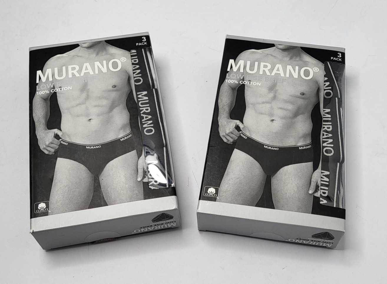 Qty 2 Murano Low Rise Brief Mens XL Bi-color 3 Pack 100% Cotton Tagless wht/blk