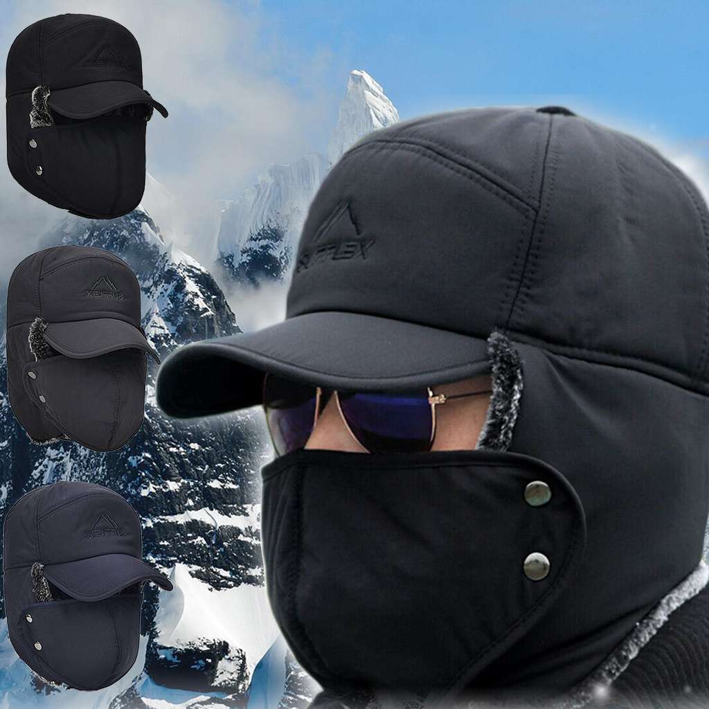 Men Winter Ear Flap Trapper Hat Face Mask Fur Aviator Thermal Warm Snow Ski Cap