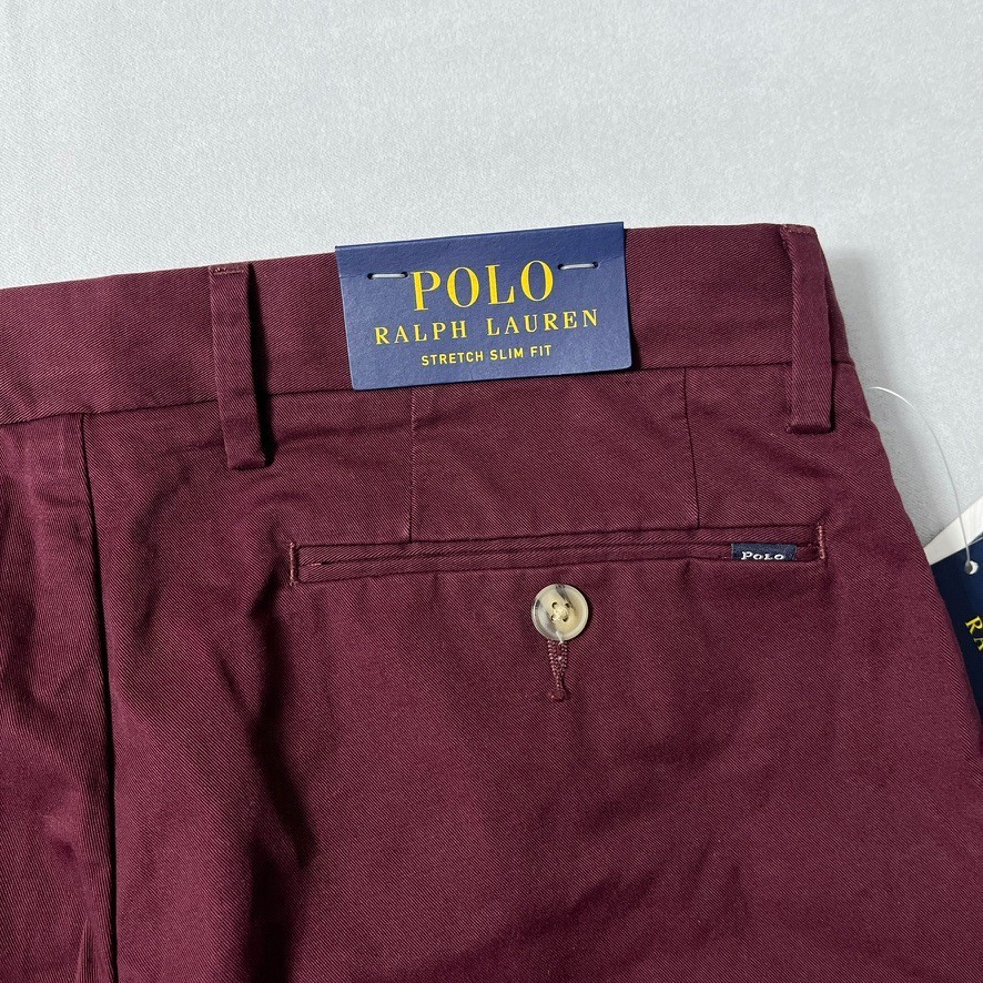 Polo Ralph Lauren Pants Men 32×34 Maroon Slim Fit Stretch Chino NWT READ FLAW