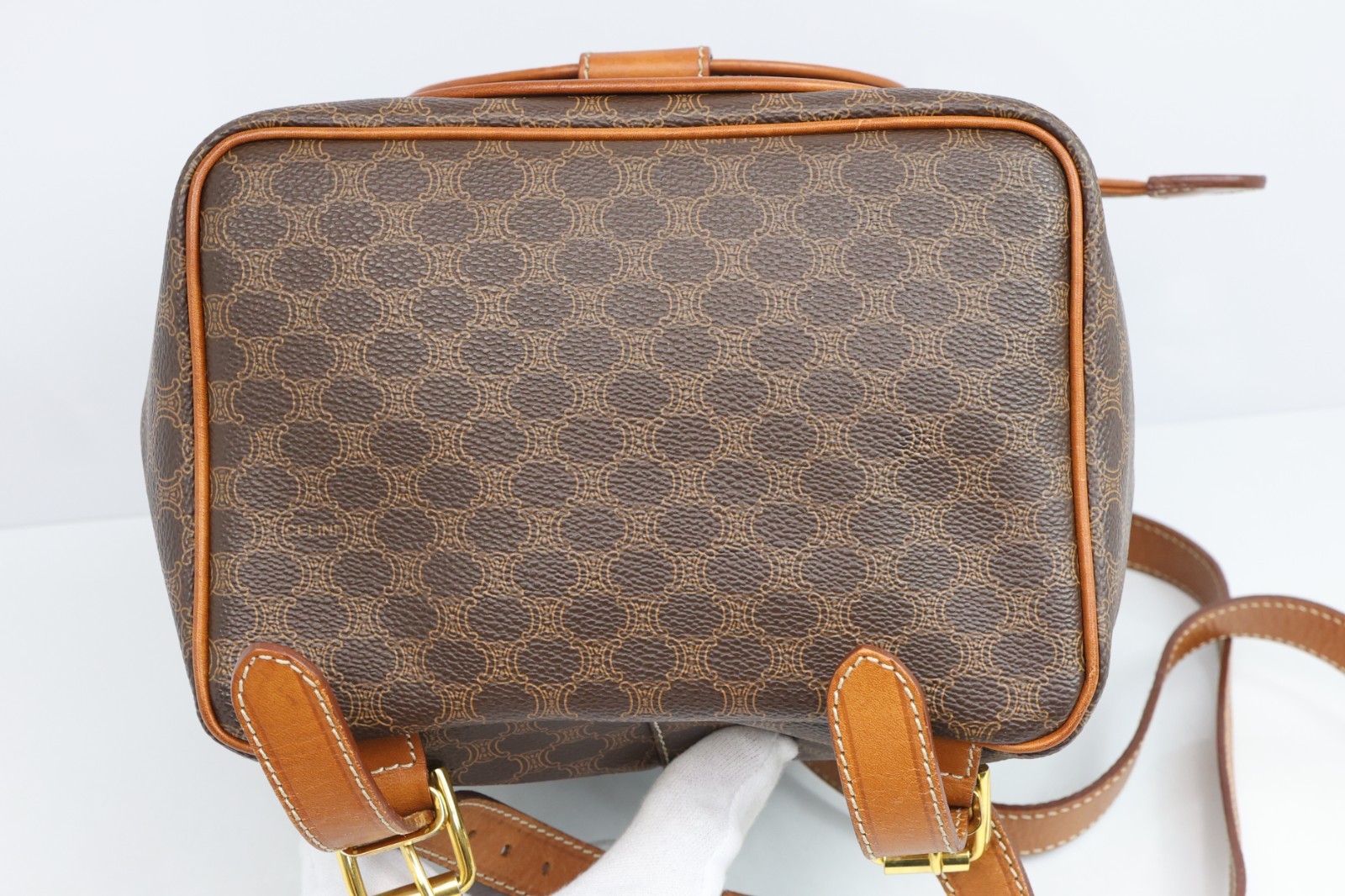 Authentic CELINE Macadam Canvas Backpack Brown PVC Leather Vintage Bag France