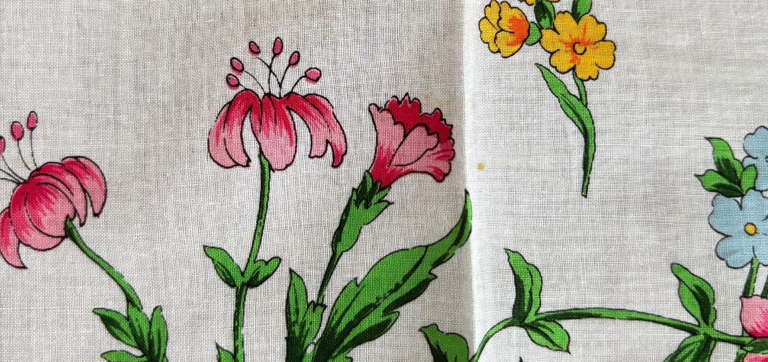 RARE Vintage Mitsukoshi Scarf Handkerchief 2pc Set Floral Pink Navy Cotton Japan