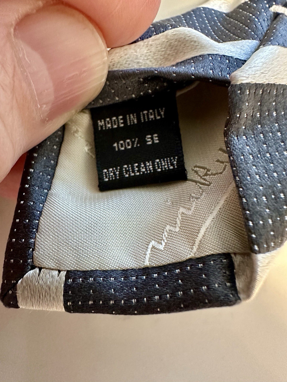 Authentic Micky 100% Silk Men’s Necktie, Black with White Stripe.