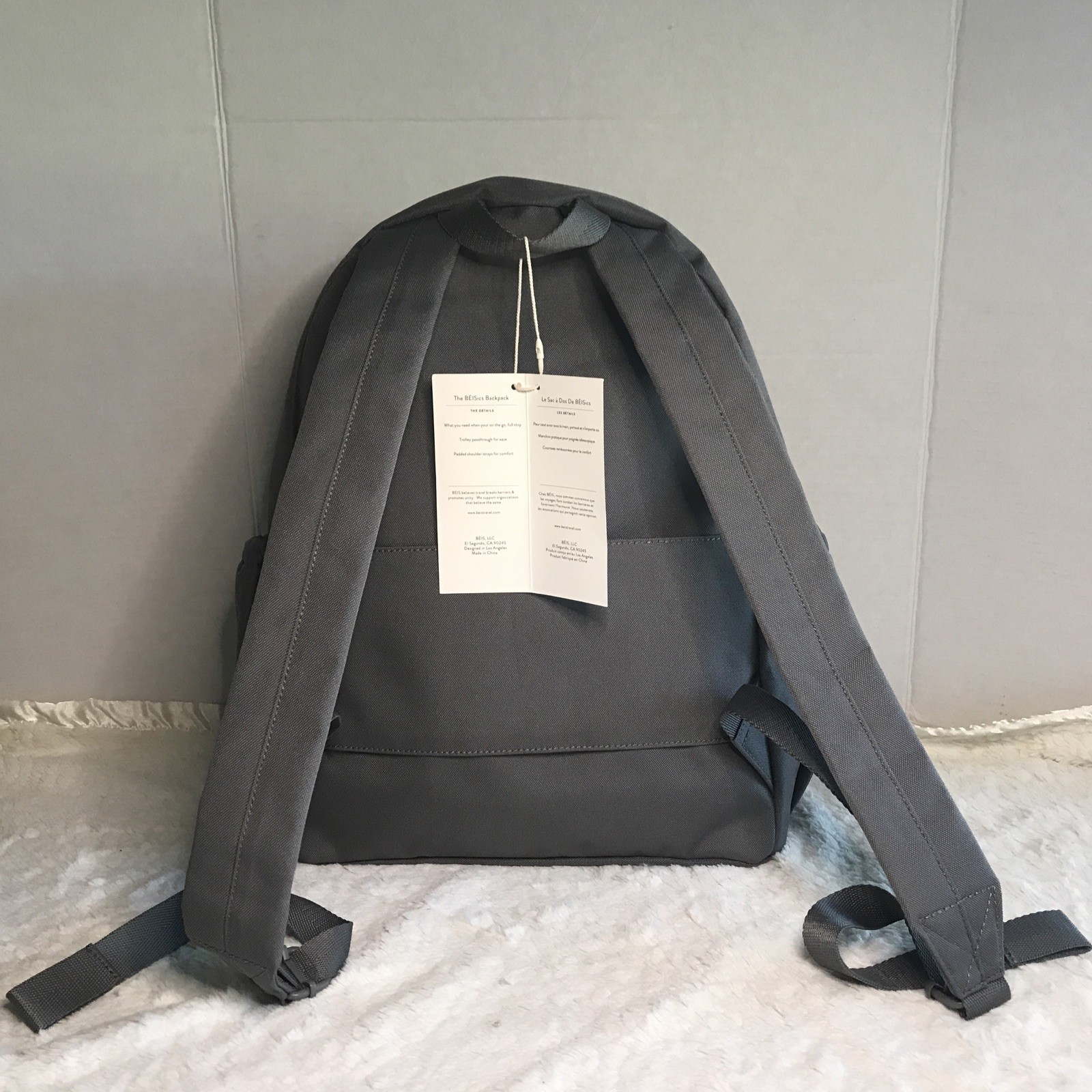 BEIS The BEISics GRAY Backpack Laptop & Trolley Friendly Minimalist NWT