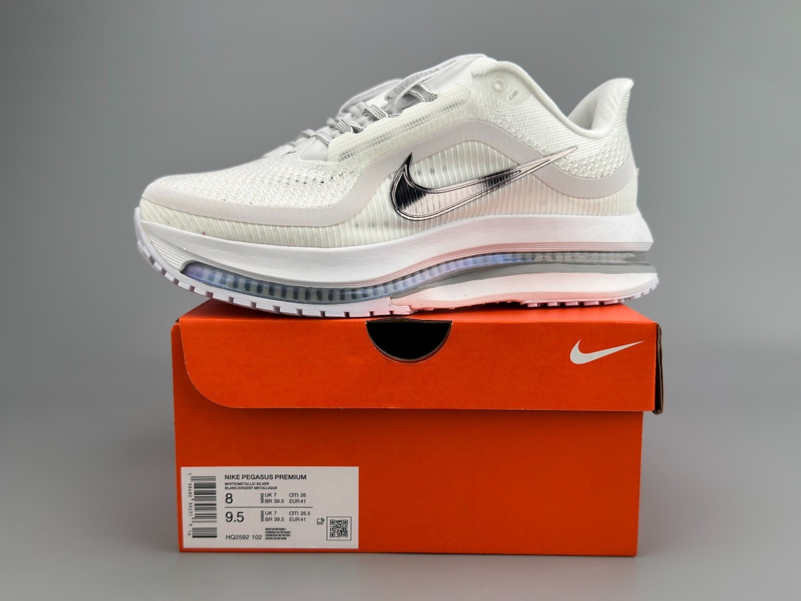 New Nike Air ZOOM Pegasus Premium White Metallic Silver Men’s sneakers