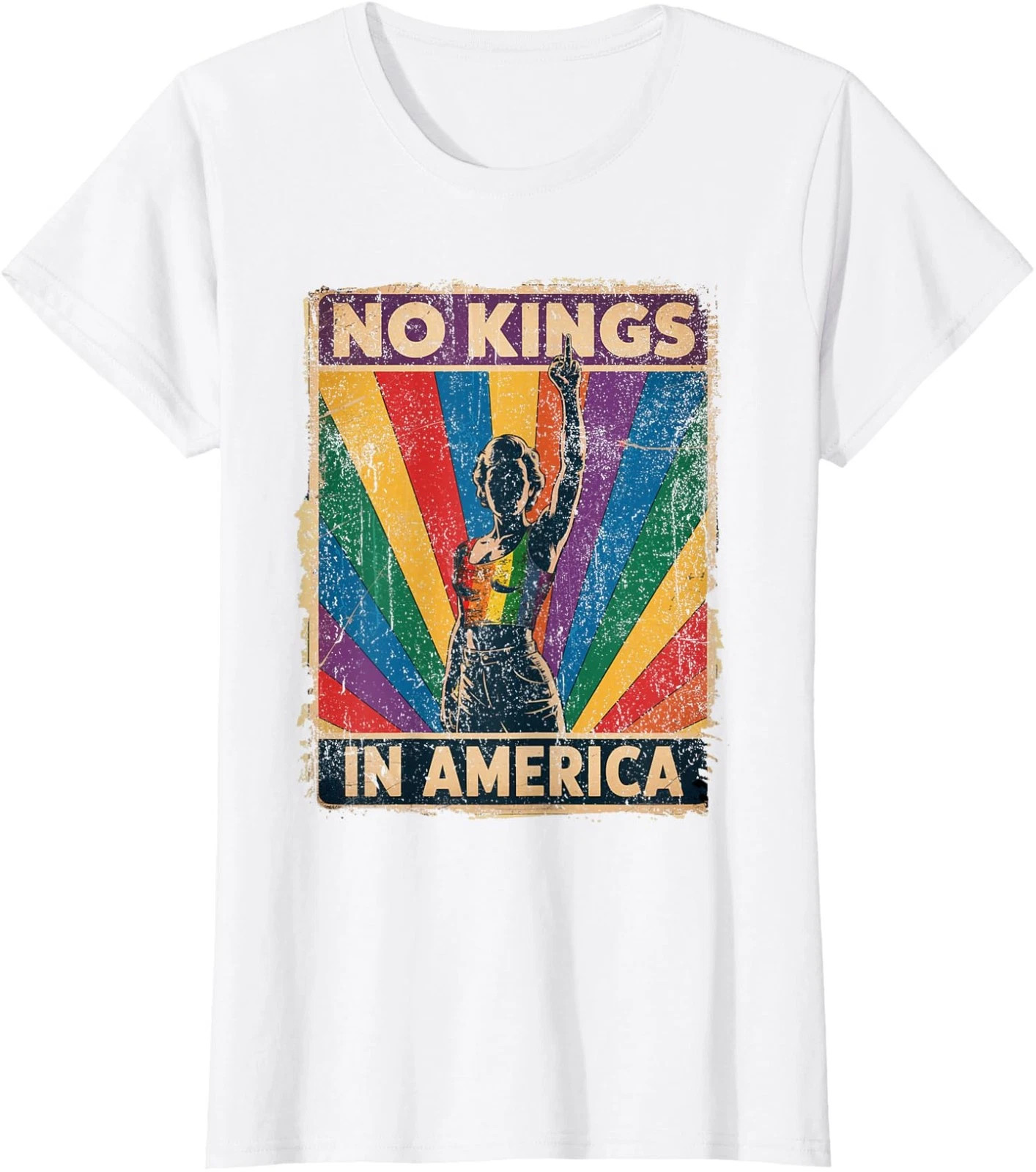 Funny No Kings In America LGBT Protest Pro Democracy Ladies’ Crewneck T-Shirt