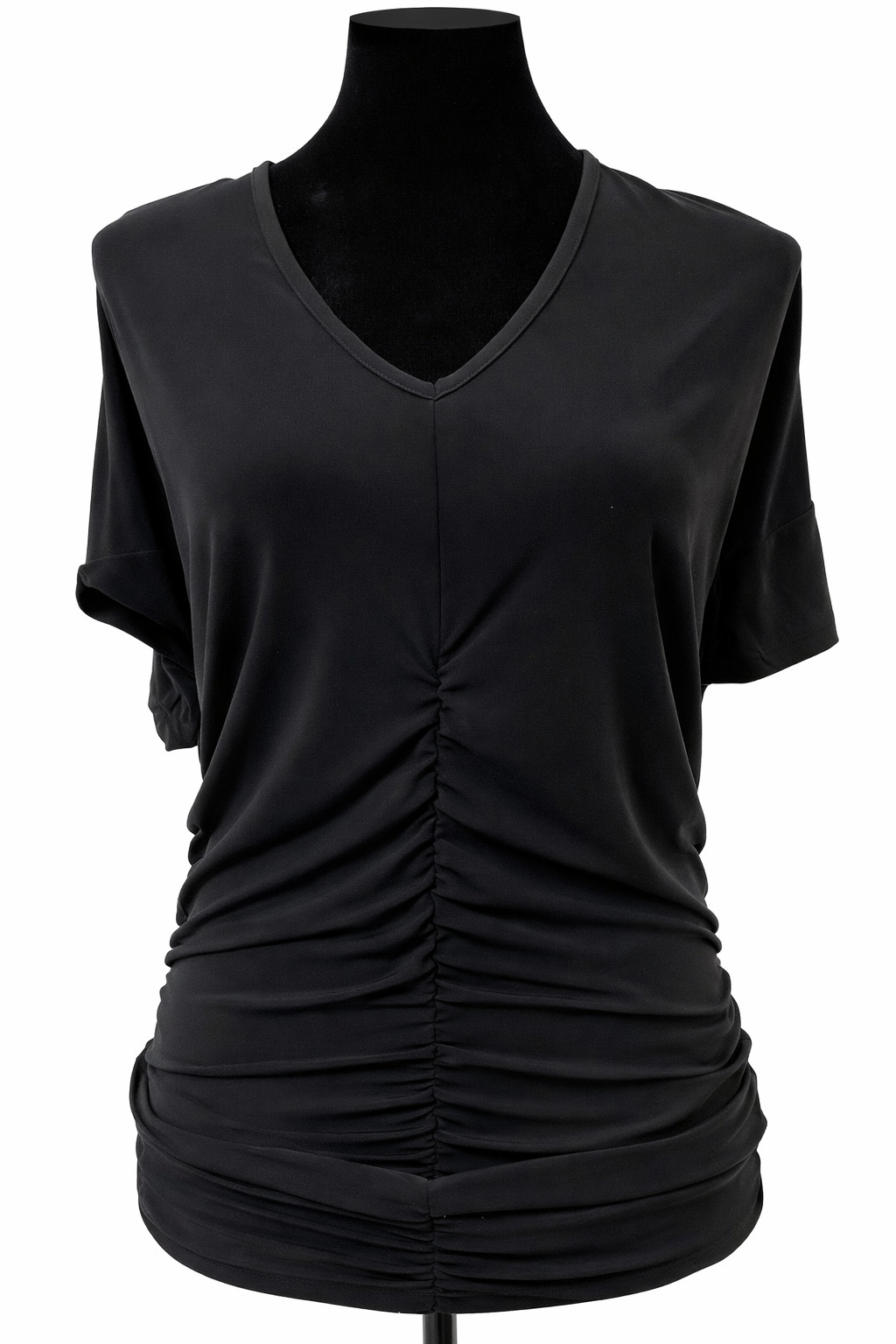 Cache Womens Cold Shoulder Rouched Blouse Small Black Knit Gold Metal Accents