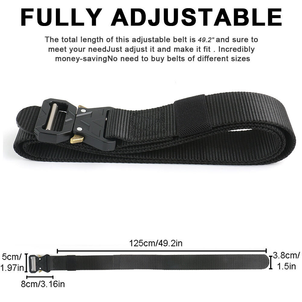 Men’s Nylon Tactical Belt Quick Release 1.5 in Buckle Webbing Waistbelt Black