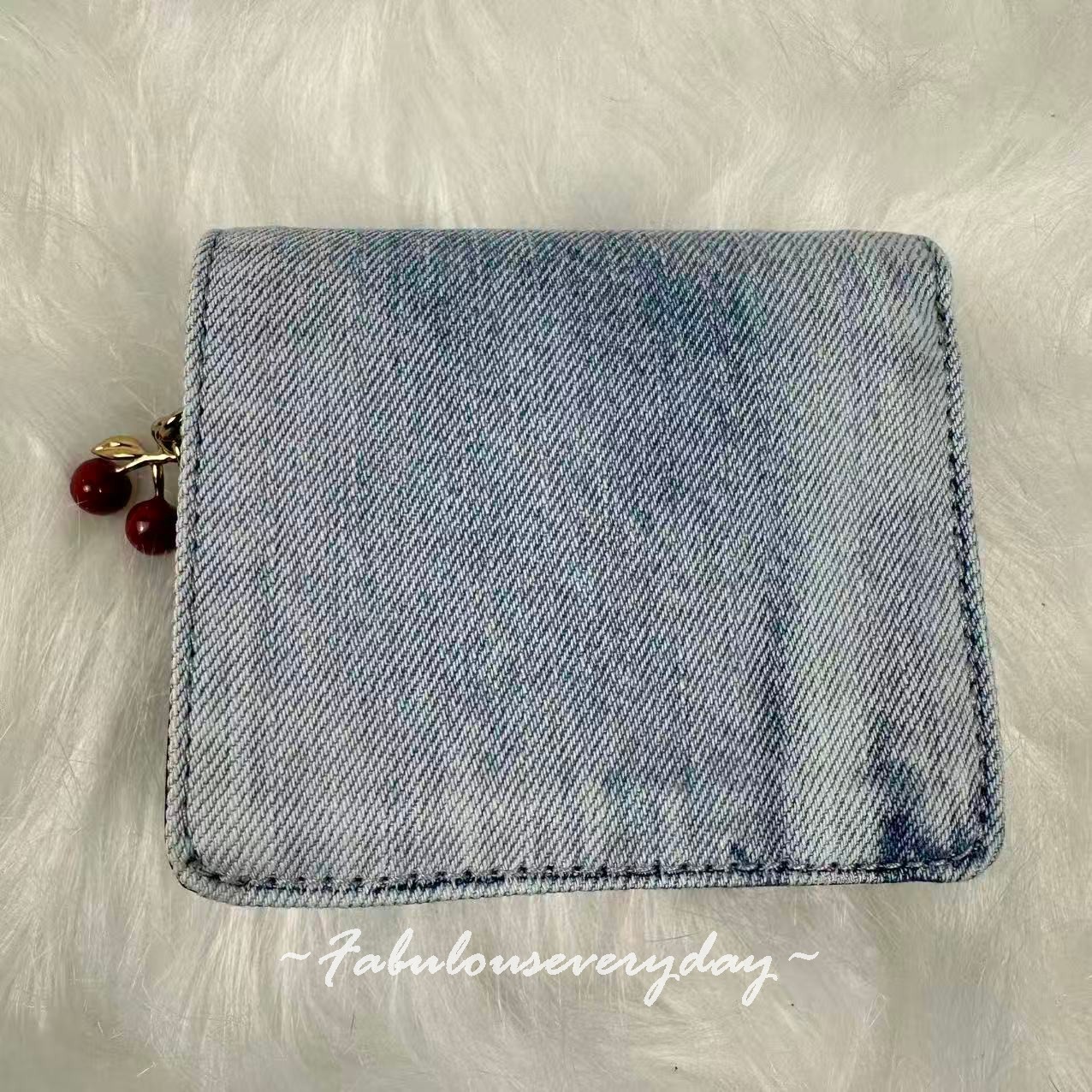 Coach Snap Wallet in Loved Denim with Cherry Charm Gold/Light Indigo CEC35 NWT