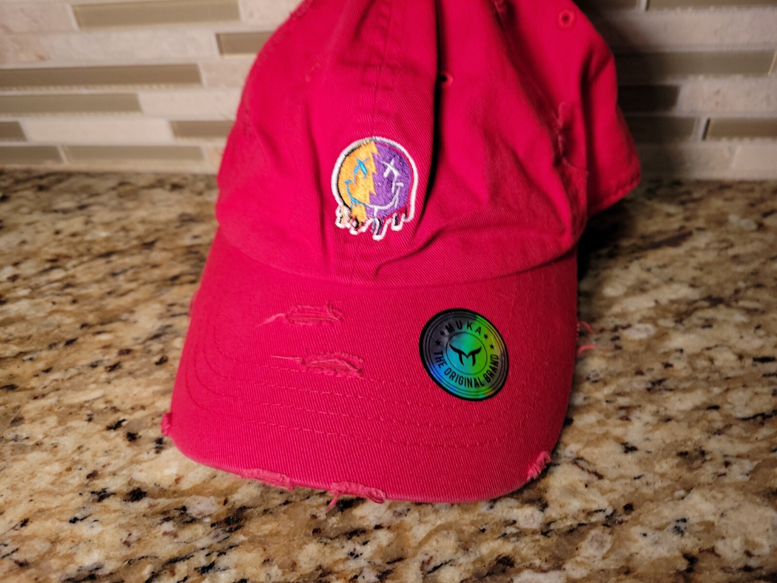 Muka hat Cap Red Adjustable One Size Fits All The Original Brand Distressed