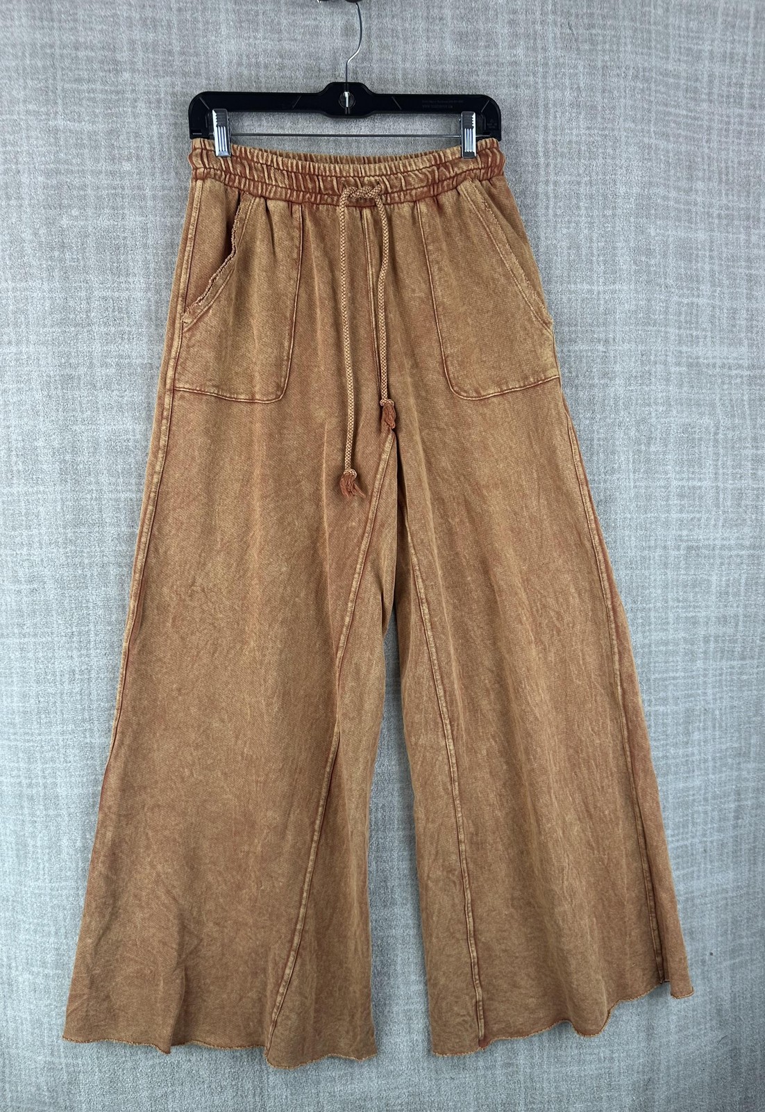 Three Bird Nest Pants Womens S Brown Harem Terry Cotton Pleated Drawstring
